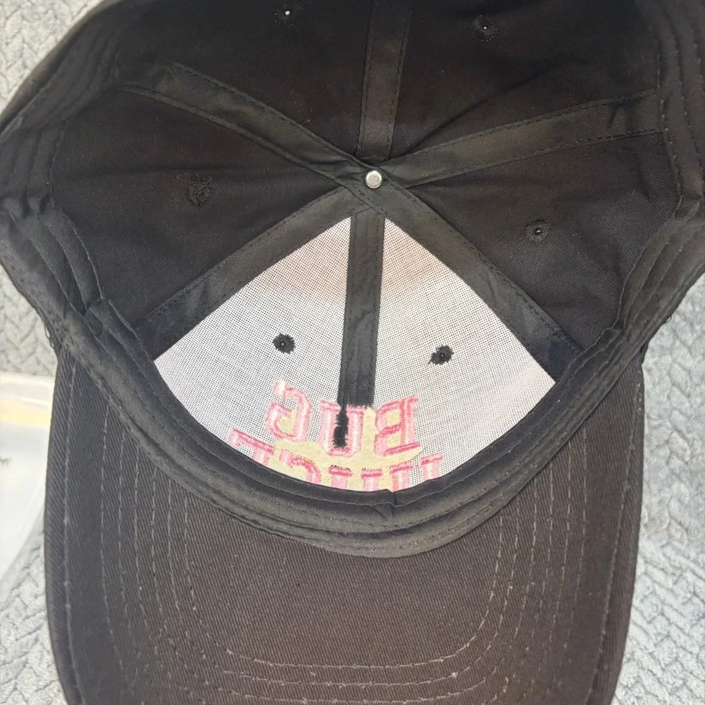 Bug Juice Embroidered Baseball Cap Black Pink Adjustable Hat Casual Accessory